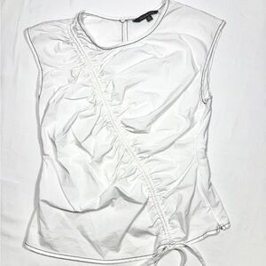 Strut & Bolt Womens Medium White Ruched Top Side Tie Blouse Contrast Stitch